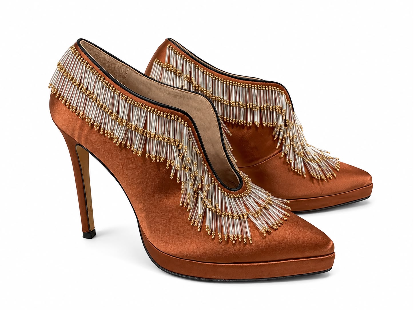 Platform Beaded Satin Heels