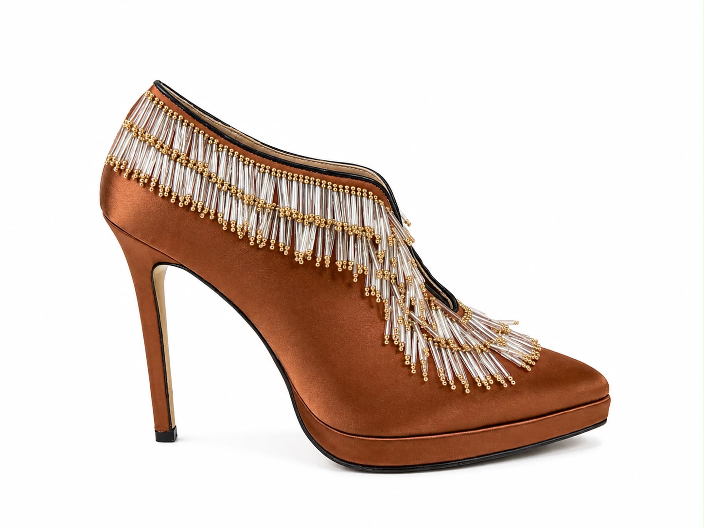Platform Beaded Satin Heels