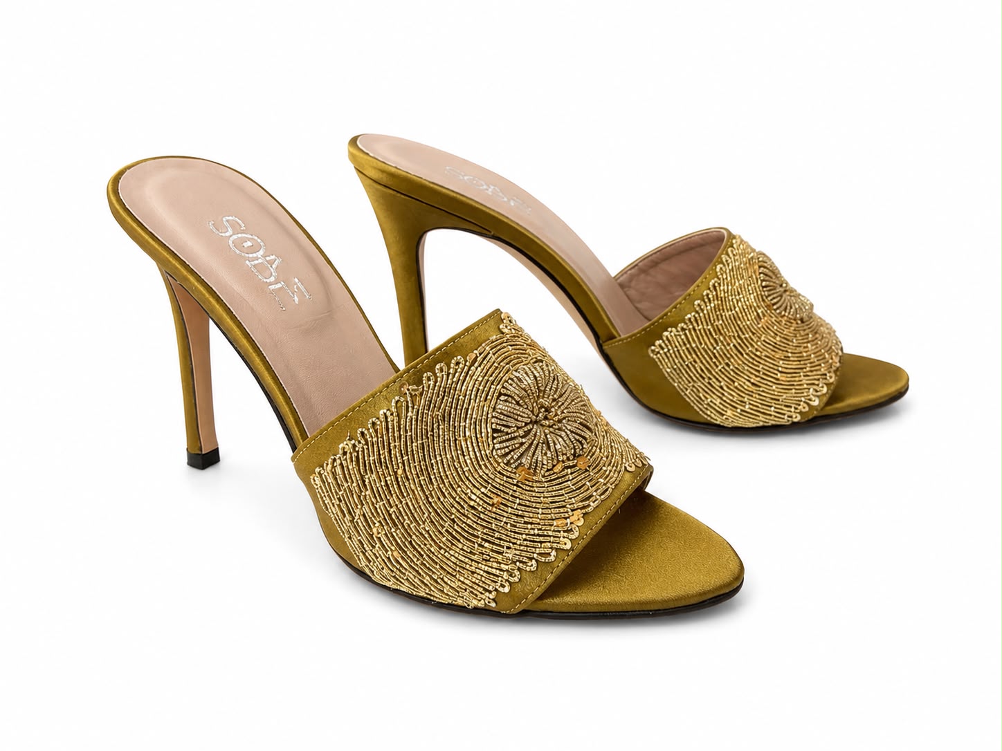 Embroidered Satin Heels