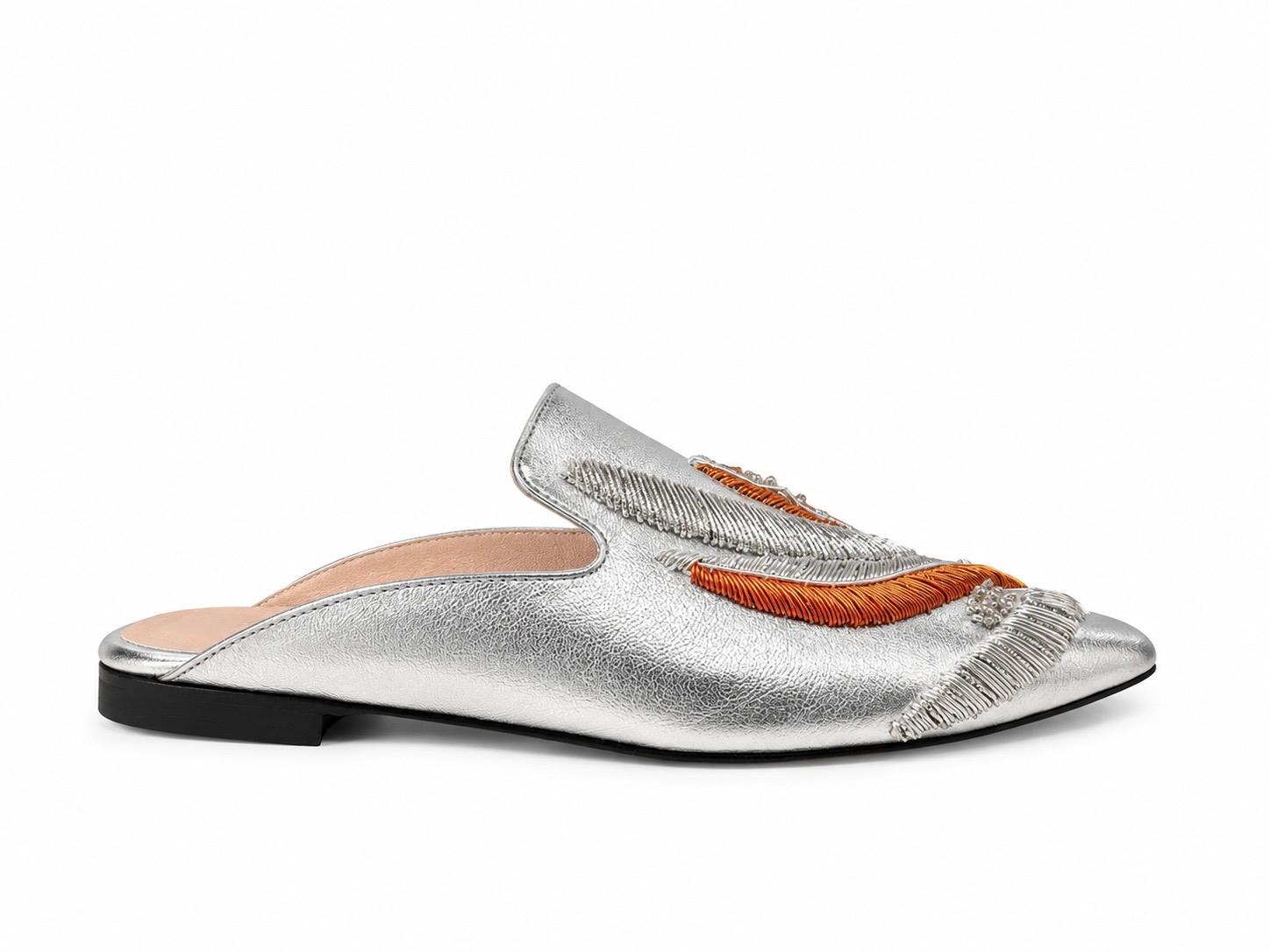 Embroidered Silver Slippers