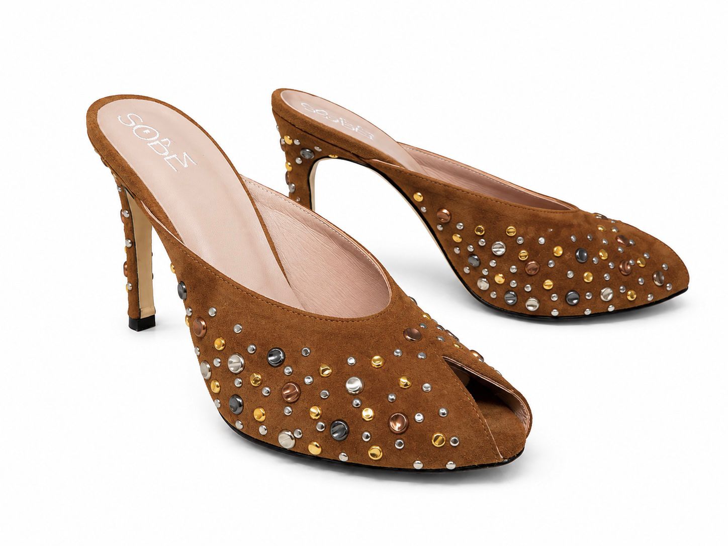 Embroidered Suede Heels