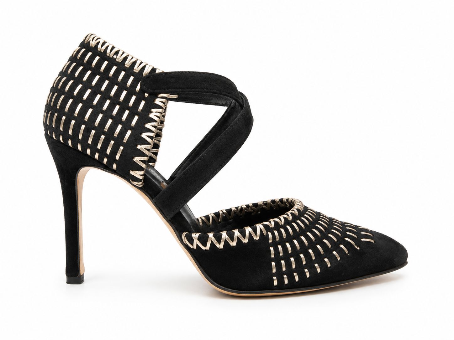 Embroidered Suede Heels