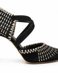 Embroidered Suede Heels