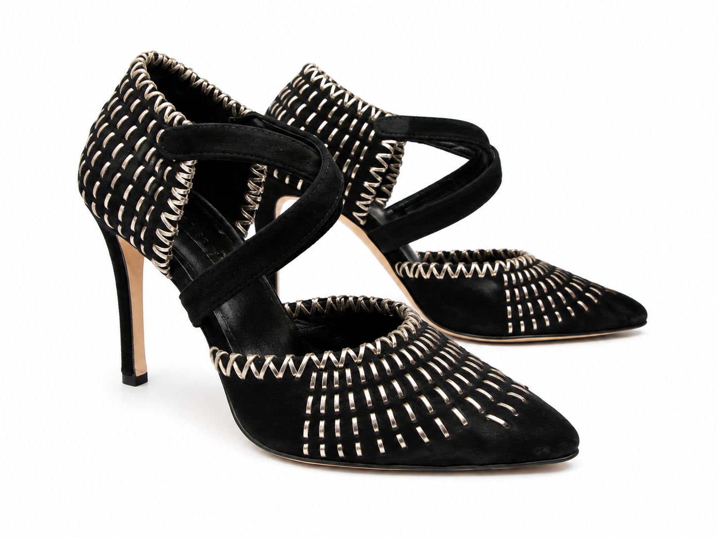 Embroidered Suede Heels