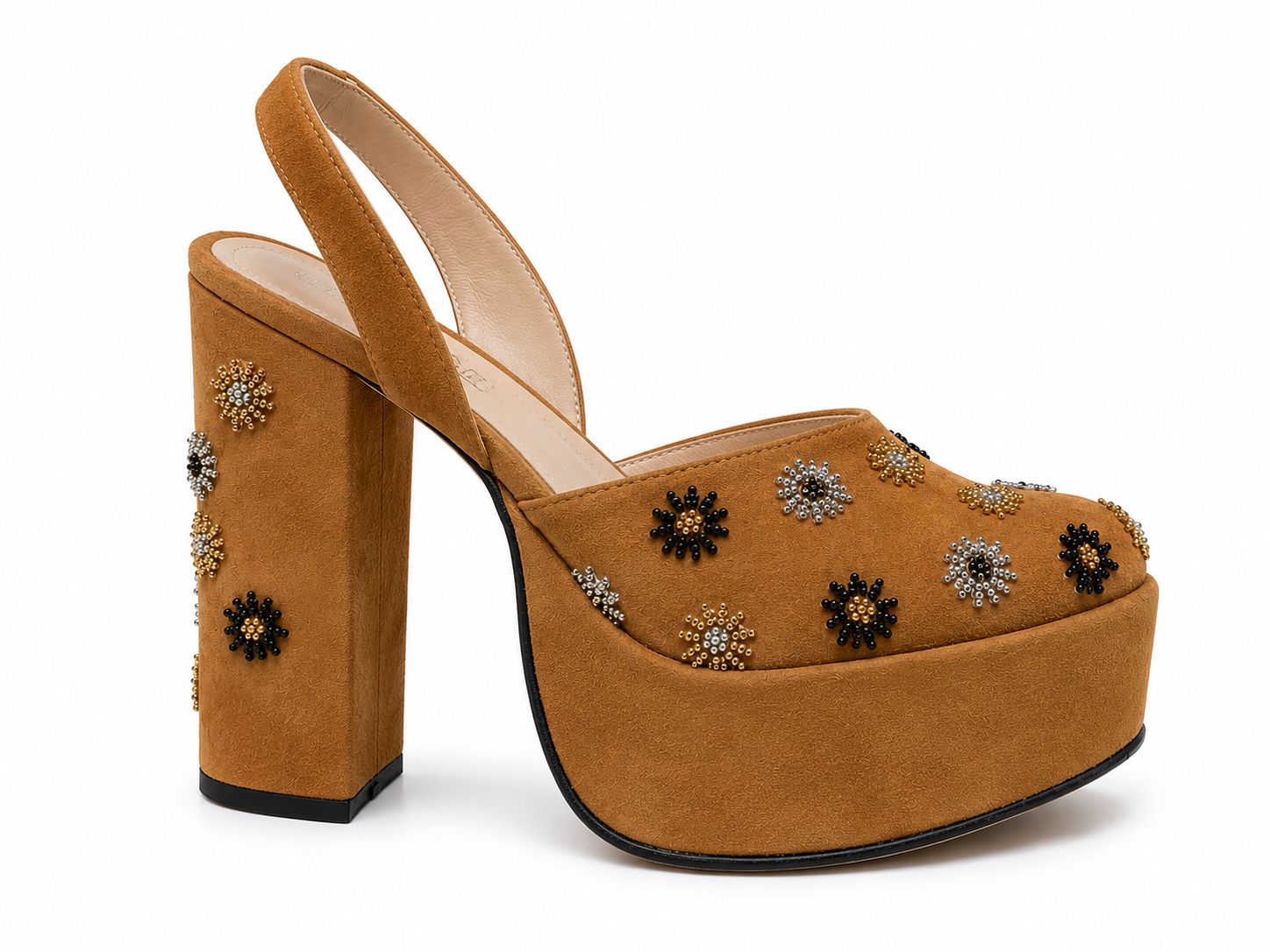Beaded Suede Platform Heels