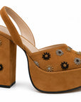Beaded Suede Platform Heels