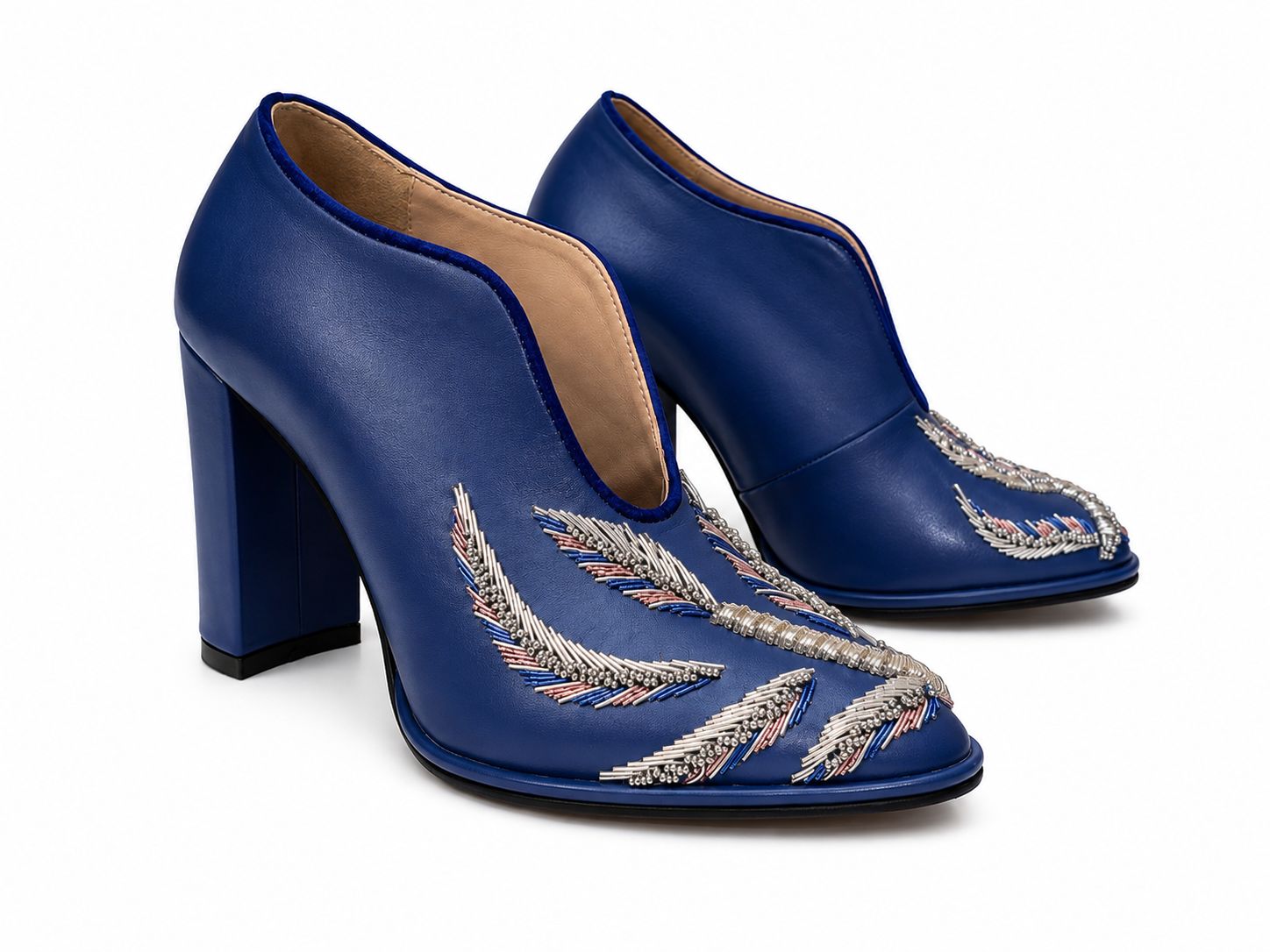 Embroidered Leather Heels