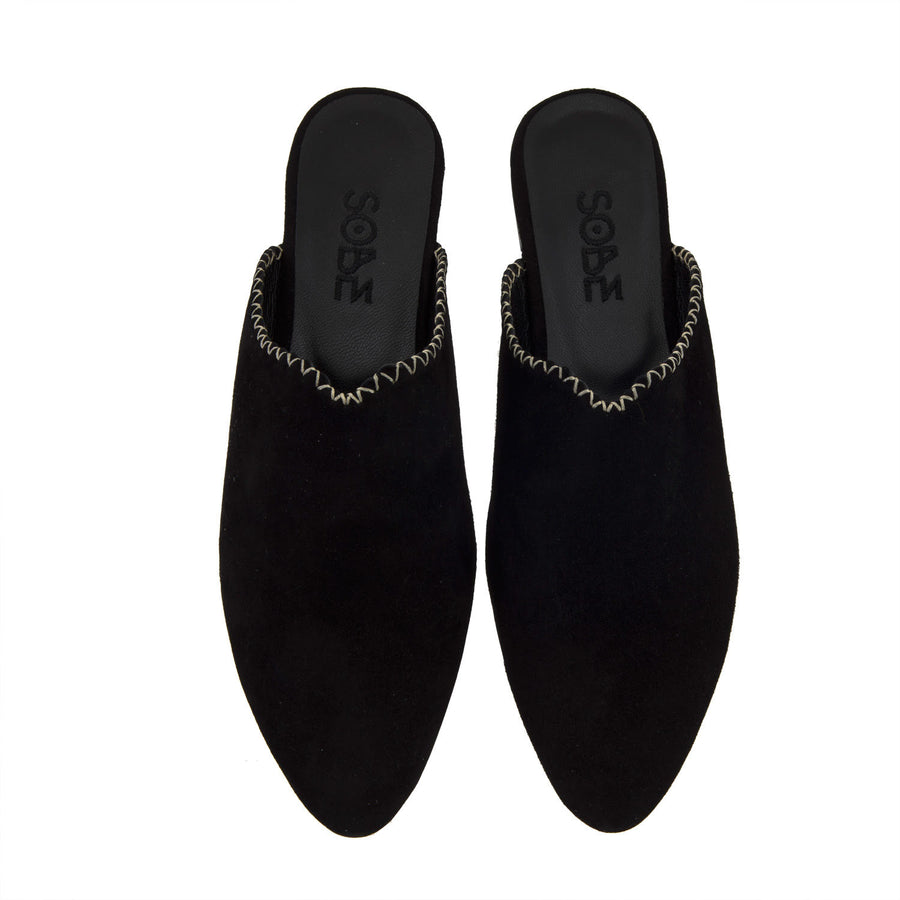 Jet-Black Suede Babouche