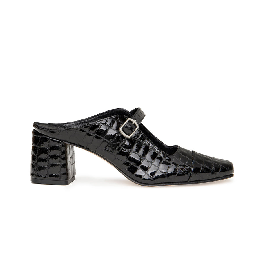 Croco Patent Leather Mules