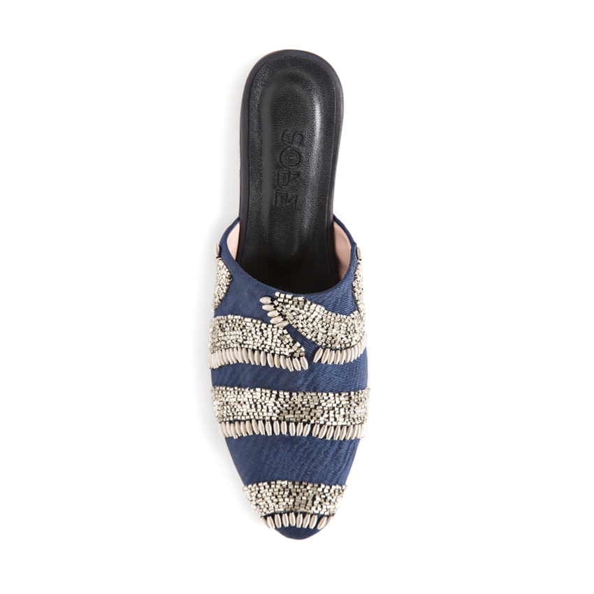 Royal Blue Silk Linen Slippers