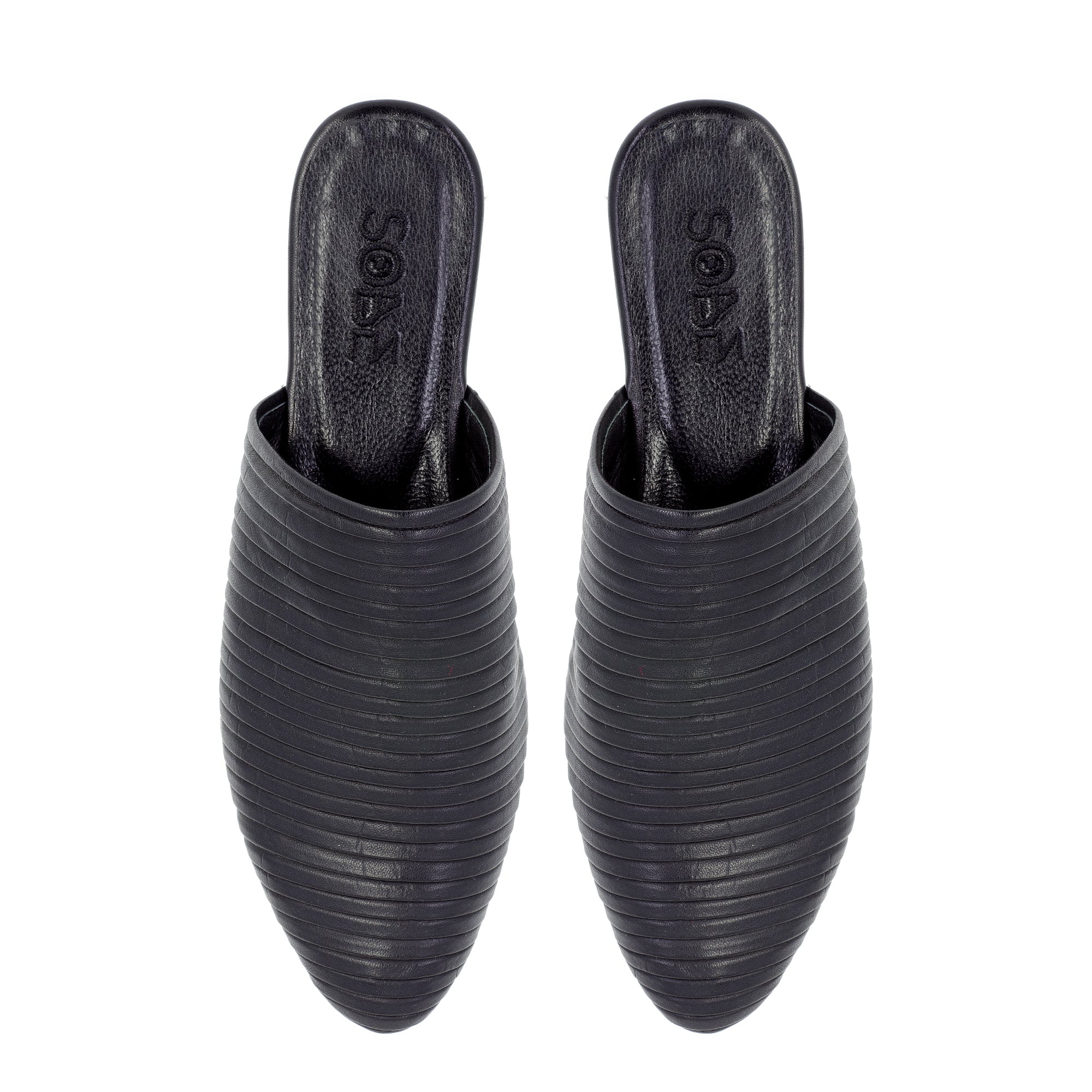 Black Leather Slippers